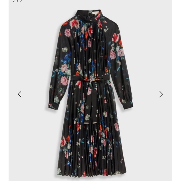 Ted Baker: High Collar, Pleated Floral Dress (Ted Size 1) - Picture 3 of 8